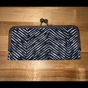 blue and white clutch